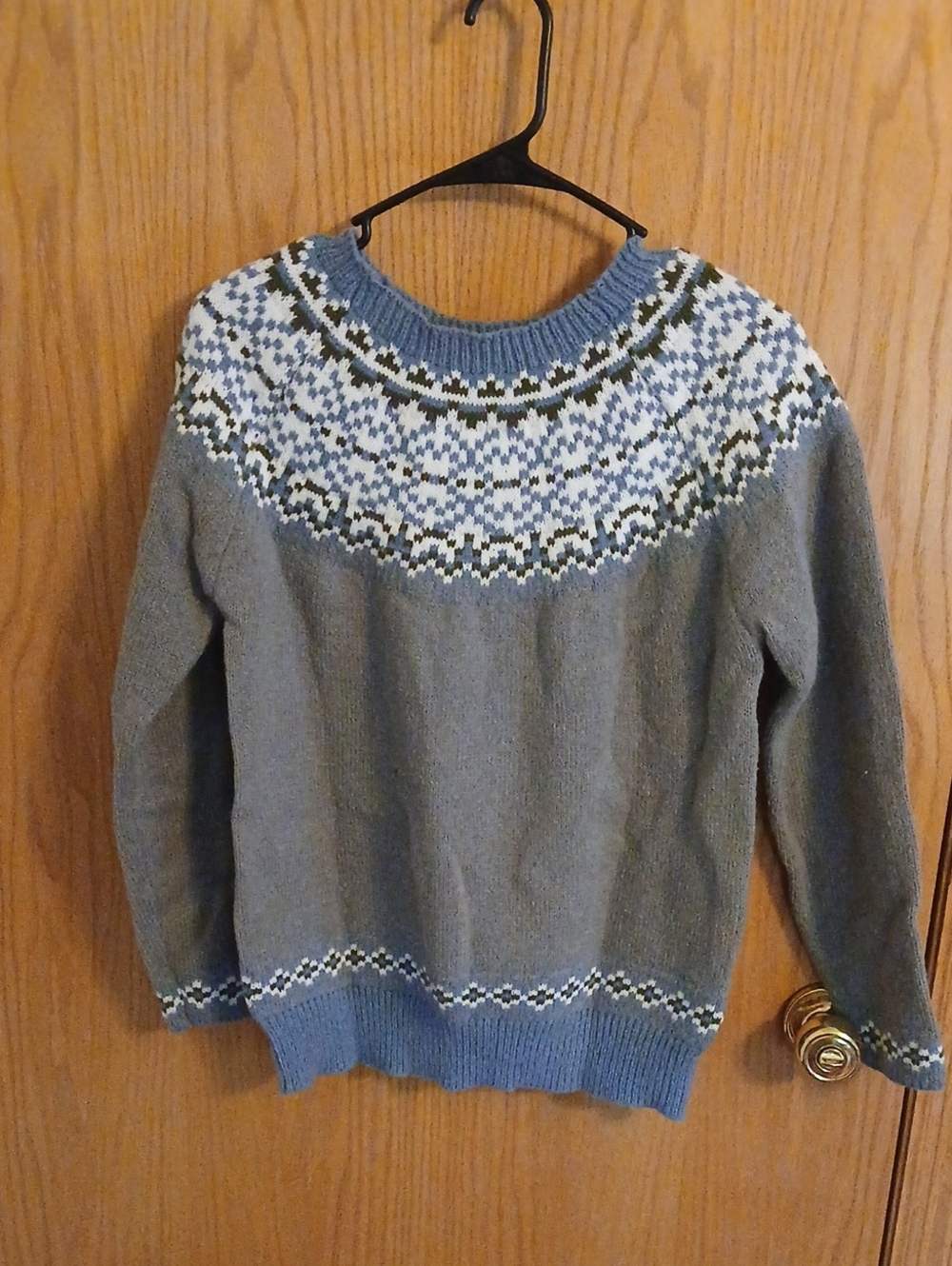 Gray & Blue Nordic Yoke Knit Sweater